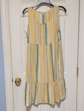 croft & barrow Yellow, Green & Cream Striped Tiered Sundress